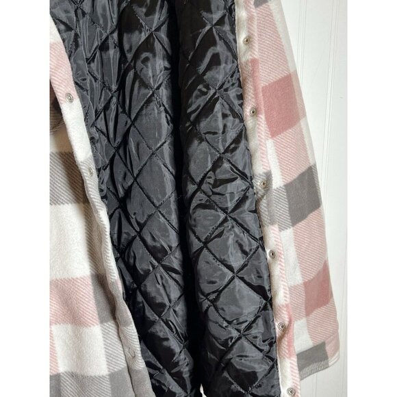 Women’s Fleece Jacket Pink Grey White Plaid Size S Casual School Outdoors - Picture 3 of 5